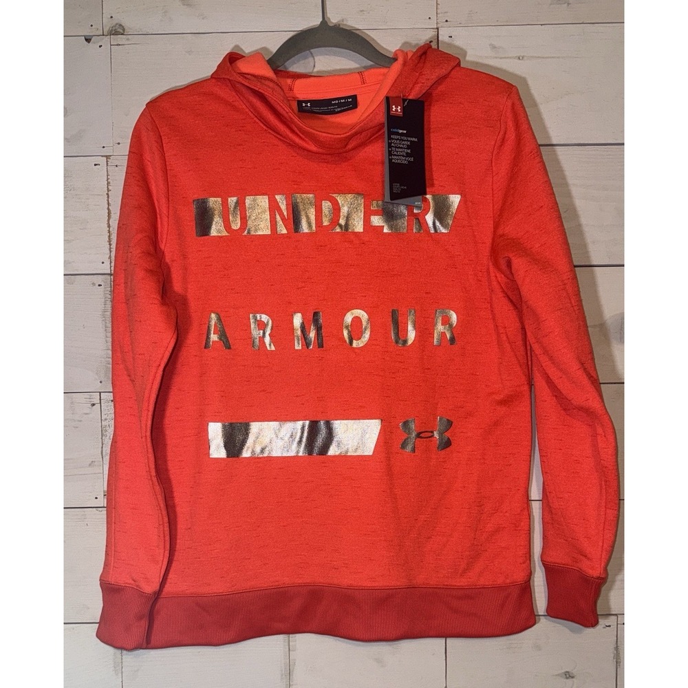 UNDER ARMOUR Coral Metallic Logo Fleece Hoodie Size Medium NWT